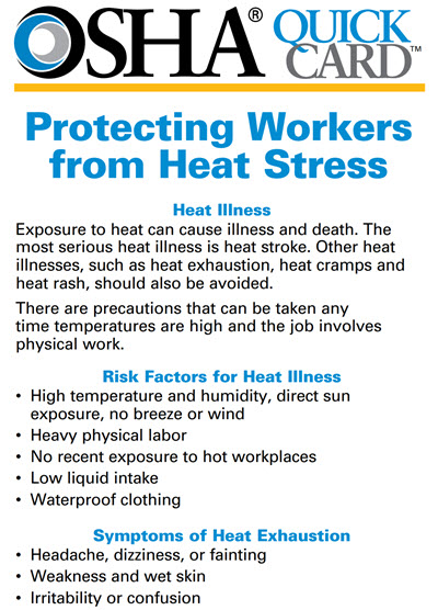 Click here to open OSHA Heat Stress Quick Card PDF in English.